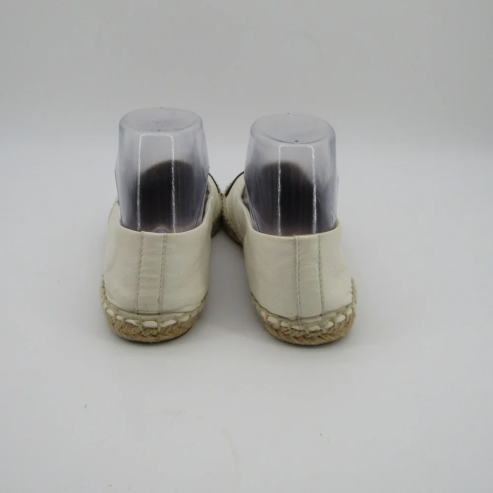 Tory Burch Womens Leather Cap Toe Espadrille Flats Cream Black Logo 8M 51158649